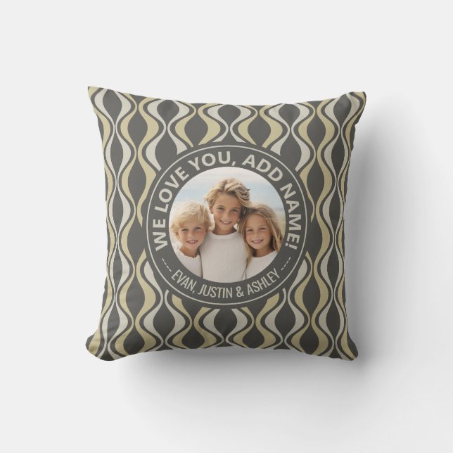 Photo with Love You Mom Grandpa - Manly Pattern Throw Pillow (Front)