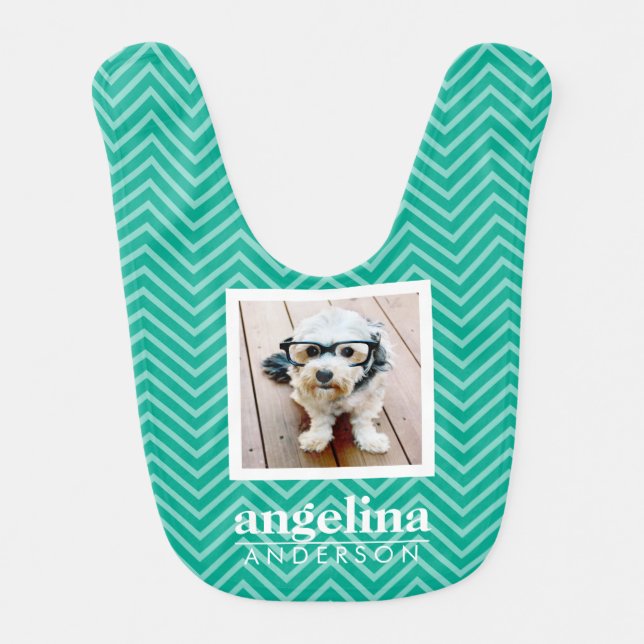 Photo with Modern Chevron Pattern and Custom Name Bib (Front)