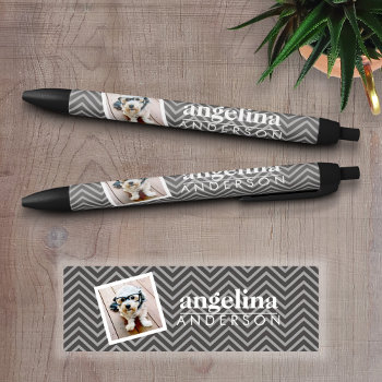 Photo With Modern Chevron Pattern And Custom Name Black Ink Pen by iphone_ipad_cases at Zazzle