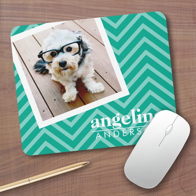 Photo with Modern Chevron Pattern and Custom Name Mouse Pad (Custom photo mouse pads)