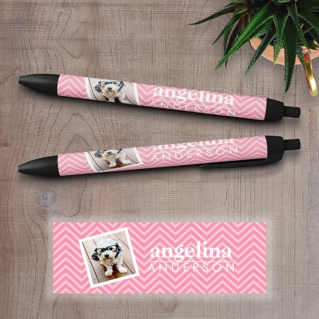 Photo with Modern Chevron Pattern and Custom Name Pen (Personalized writing pen - Add a Photo and Text)
