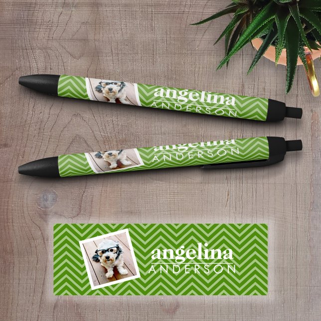Photo with Modern Chevron Pattern and Custom Name Pen (Personalized writing pen - Add a Photo and Text)