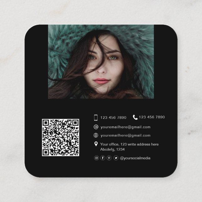 Photo with QR code for performance dancers actress Square Business Card (Back)
