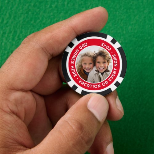 Photo with Red Border and Custom Text Poker Chips