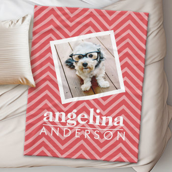 Photo With Red Chevron Pattern Custom Name Fleece Blanket by iphone_ipad_cases at Zazzle