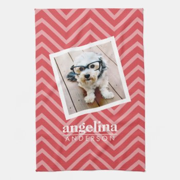 Photo With Red Chevron Pattern Custom Name Kitchen Towel by iphone_ipad_cases at Zazzle
