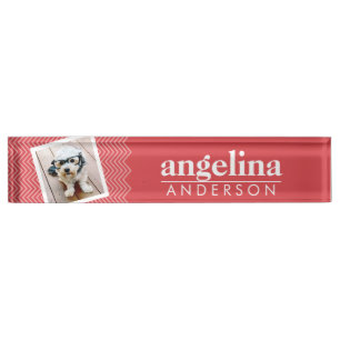 Photo with Red Chevron Pattern Custom Name Name Plate