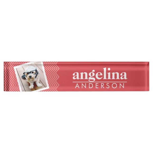Photo with Red Chevron Pattern Custom Name Name Plate (Front)