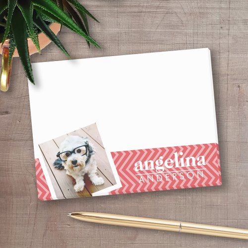 Photo with Red Chevron Pattern Custom Name Post_it Notes