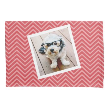 Photo With Red Chevron Pattern - Name On Back Pillow Case by iphone_ipad_cases at Zazzle