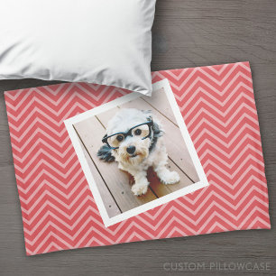 Photo with Red Chevron Pattern - Name on Back Pillow Case