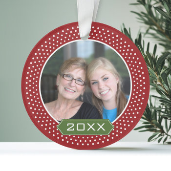 Photo With Red Polka Dot Frame And Custom Year Ornament by JustChristmas at Zazzle