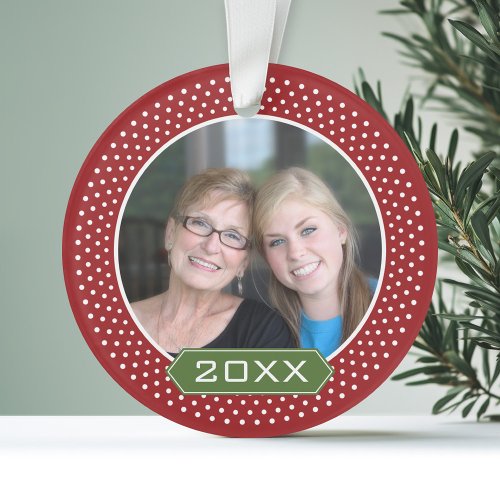 Photo with Red Polka Dot Frame and Custom Year Ornament