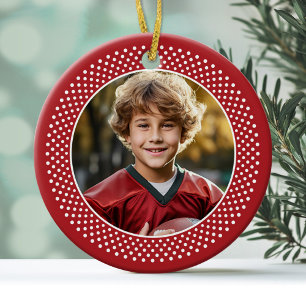 Photo with Red White Polka Dot Border Ceramic Ornament