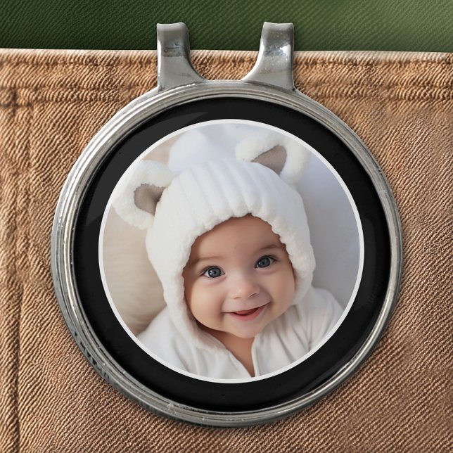 Photo with simple frame modern minimal black white golf hat clip (Custom Golf Hat Clip)