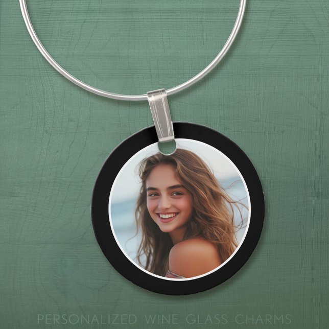 Photo with simple frame modern minimal black white wine charm (Custom Wine Glass Charm)