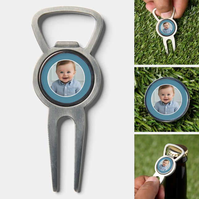 Photo with simple frame modern minimal blue white divot tool (Custom Golf Divot Tool)