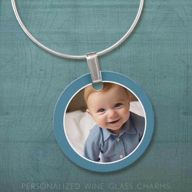 Photo with simple frame modern minimal blue white wine charm (Custom Wine Glass Charm)