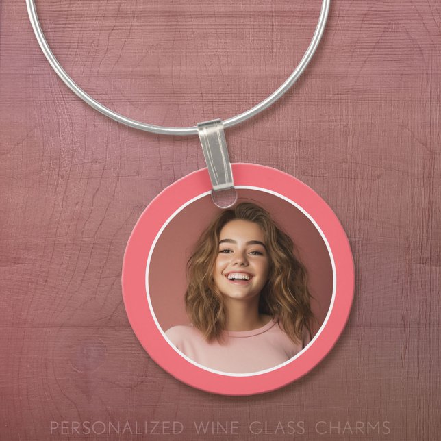 Photo with simple frame modern minimal pink white wine charm (Custom Wine Glass Charm)
