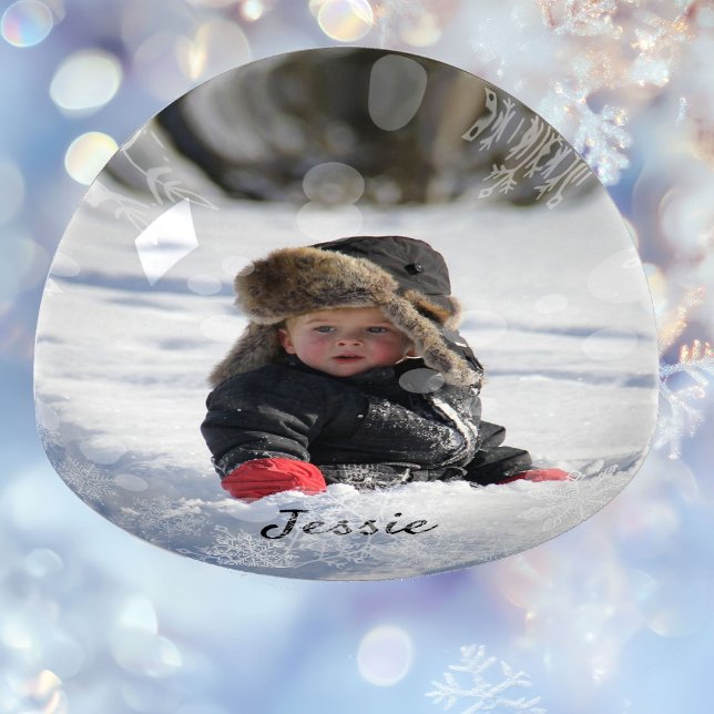 Photo with Snow Overlay Personalize Name Winter Paperweight (Creator Uploaded)
