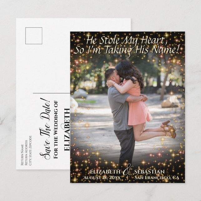 Photo with Sparkles Cute Wedding Save the Date Announcement Postcard (Front/Back)