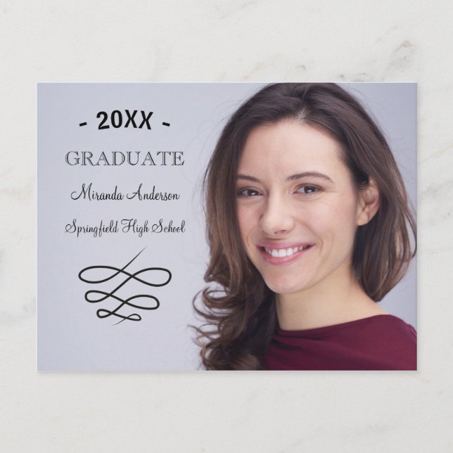 Photo with Swirly Line - Graduation Postcard (Front)