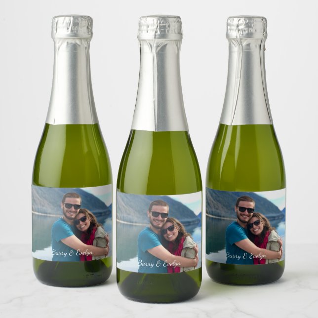 Photo with Text at Bottom Mini Champagne Sparkling Wine Label (Bottles)