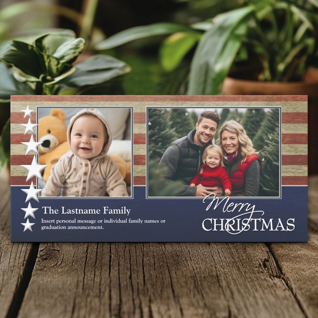 Photo with USA Flag Patriotic Military Theme Holiday Card (Custom Photo Card)