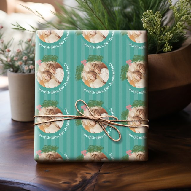 Photo with Whimsical Holiday Berry Illustration Wrapping Paper (Personalized Photo Wrapping Paper)