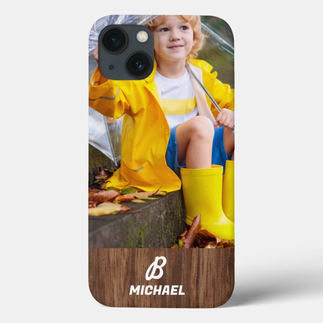Photo Wood Grain Personalized Name I Phone case (Back)
