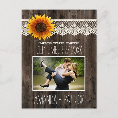 Photo Wood Sunflower Wedding Save The Date Cards
