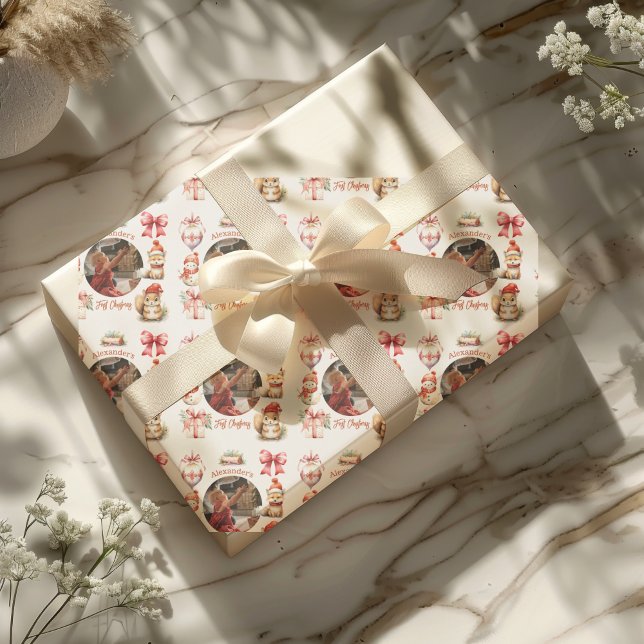 Photo Woodland Animals Baby First Christmas Wrapping Paper (Creator Uploaded)