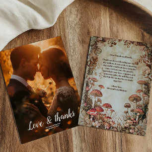 Photo Woodland Fall Watercolor Mushroom Wedding Thank You Card