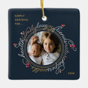 Photo Word Gratitude Wreath Custom Ornament