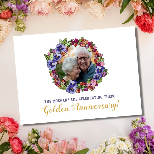 Photo Wreath Card Shower Golden Anniversary (Golden Anniversary Card Shower Postcard)