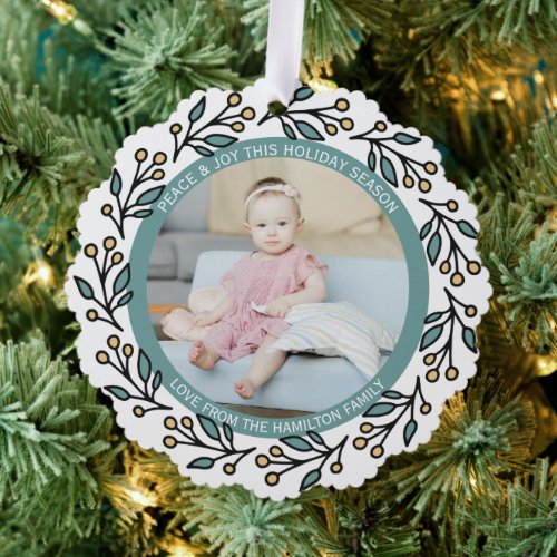 Photo Wreath Framed Personalized Christmas Ornament Card