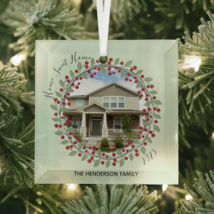  Photo Wreath Home Sweet Home Christmas Tree Glass Ornament