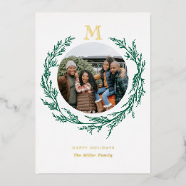 Photo Wreath Monogram Foil Holiday Card