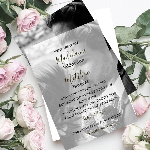 Photo x 2 Floral  Gold Pink White Wedding   Invitation