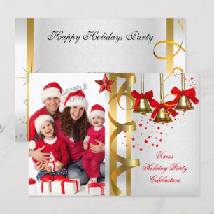 Photo Xmas Holiday Christmas Party White Gold Red Invitation