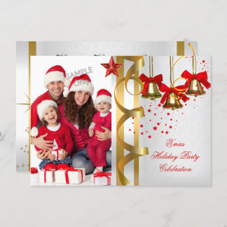 Photo Xmas Holiday Christmas Party White Gold Red Invitation