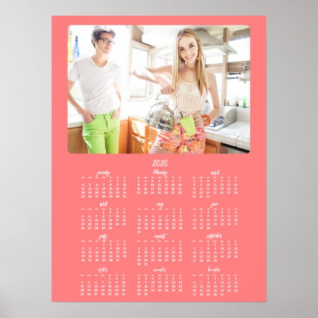 Photo Yearly Calendar 2026 Coral Poster (Front)