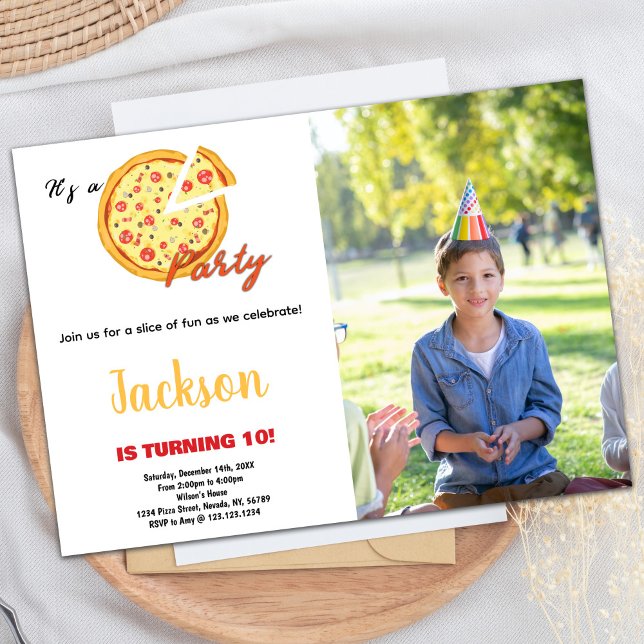 Photo Yellow Orange White Red Pizza Birthday Invitation (Photo Yellow Orange White Red Pizza Birthday Invitation)