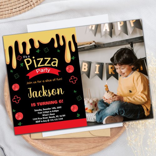 Photo Yellow Red Green Pizza Birthday Invitations