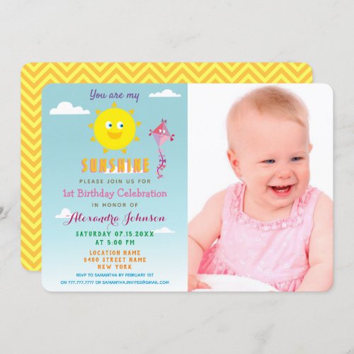 Photo You are my Sunshine Girl 1st Birthday Invitation