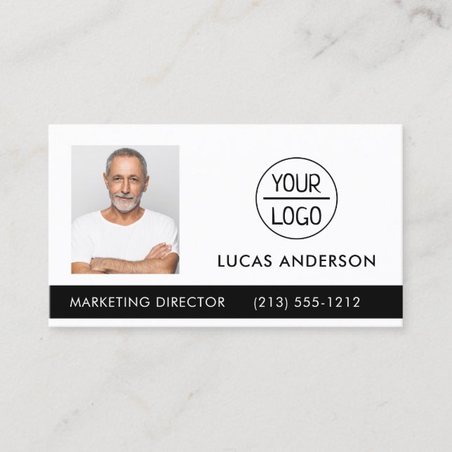 Photo Your Company or Event Logo Black Business  B Card (Front)