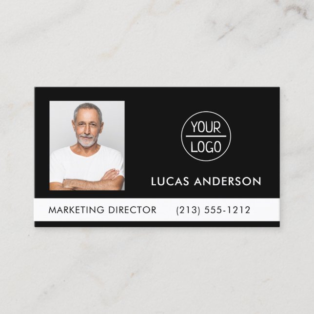 Photo Your Company or Event Logo Black Business  Card (Front)