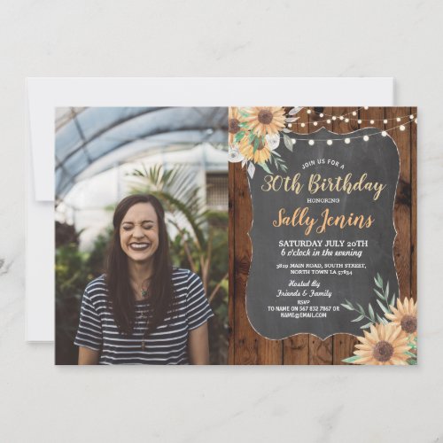 PhotoBirthday Party Rustic Sunflower Floral Wood Invitation