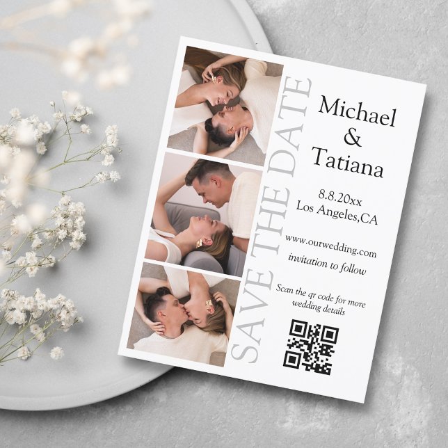 photobooth modern script 3 photos qr code minimal save the date (Creator Uploaded)