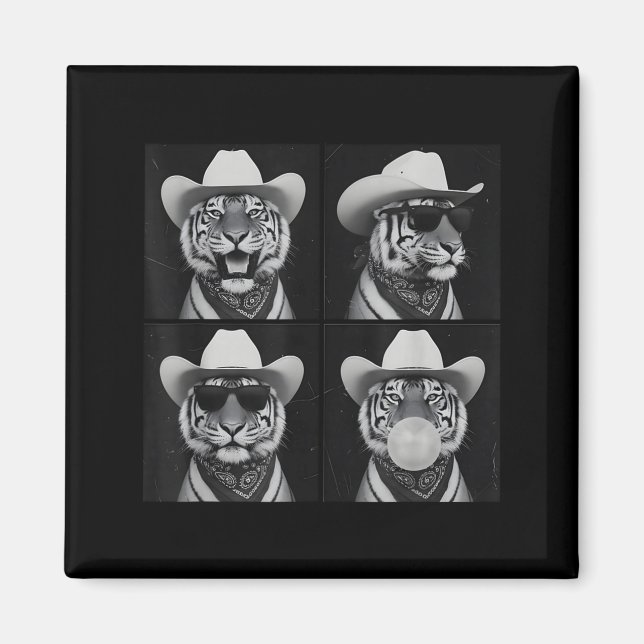 Photobooth Tiger Selfie With Cowboy Hat Sungles  Magnet (Front)
